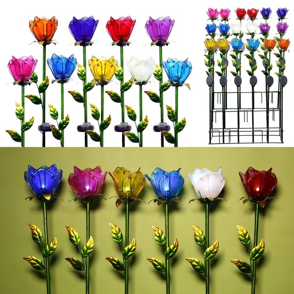 Alpine Multi-color Glass 33 in. H Tulip Petals Outdoor Garden Stake KUR144A